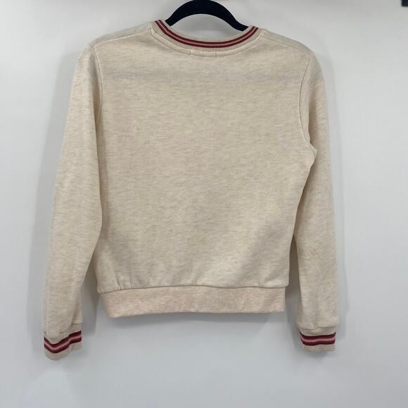 Marine Layer Anytime Crew Neck Ringer Sweatshirt Oatmeal Cream Maroon Womens XS - Picture 4 of 8